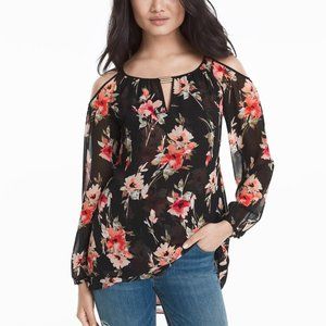 WHBM Floral Print Cold-Shoulder Blouse